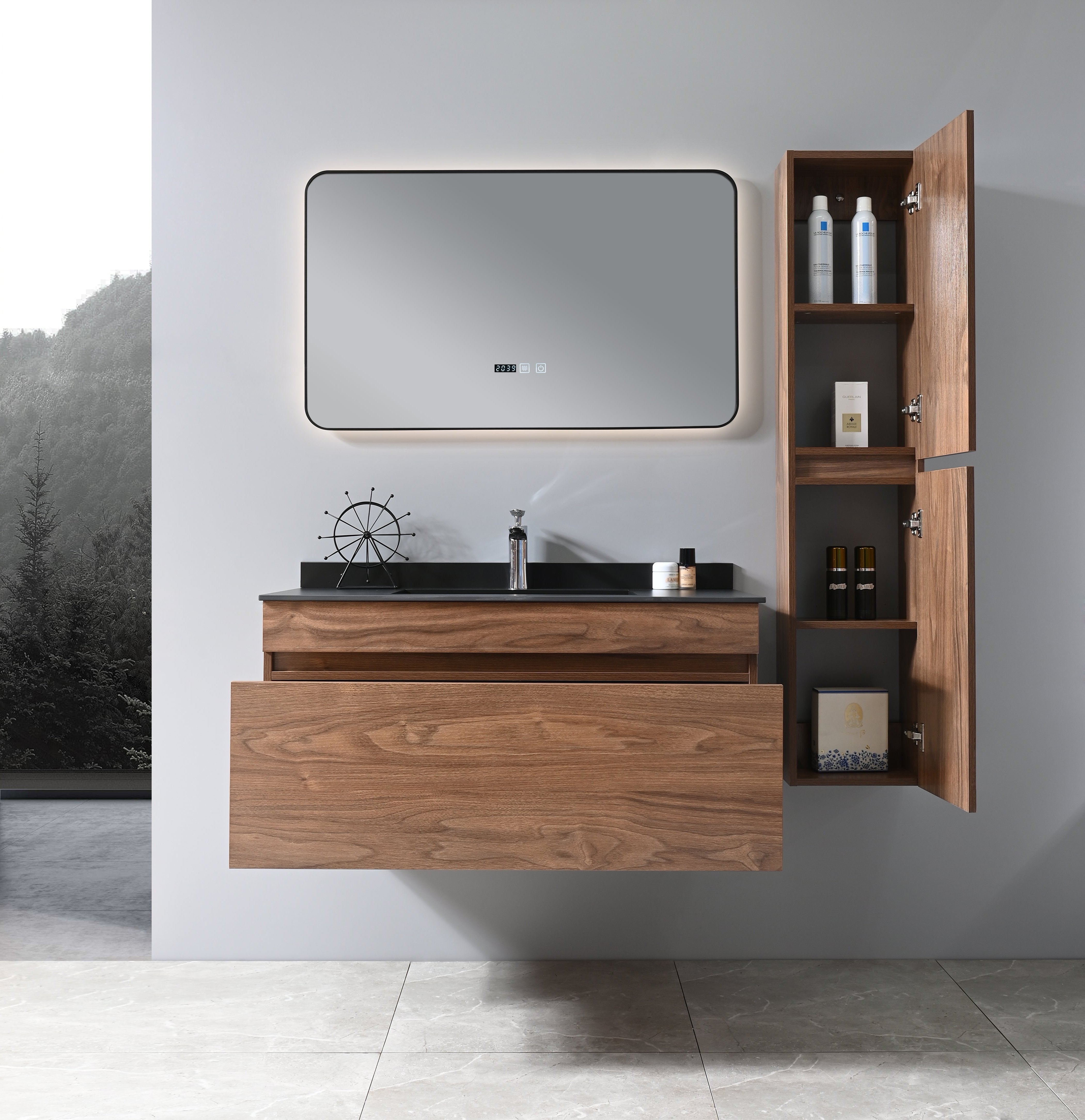 Ensemble de vanité moderne blanc avec miroir, lampe et tabouret Ensemble de vanité moderne blanc avec miroir, lampe et tabouret