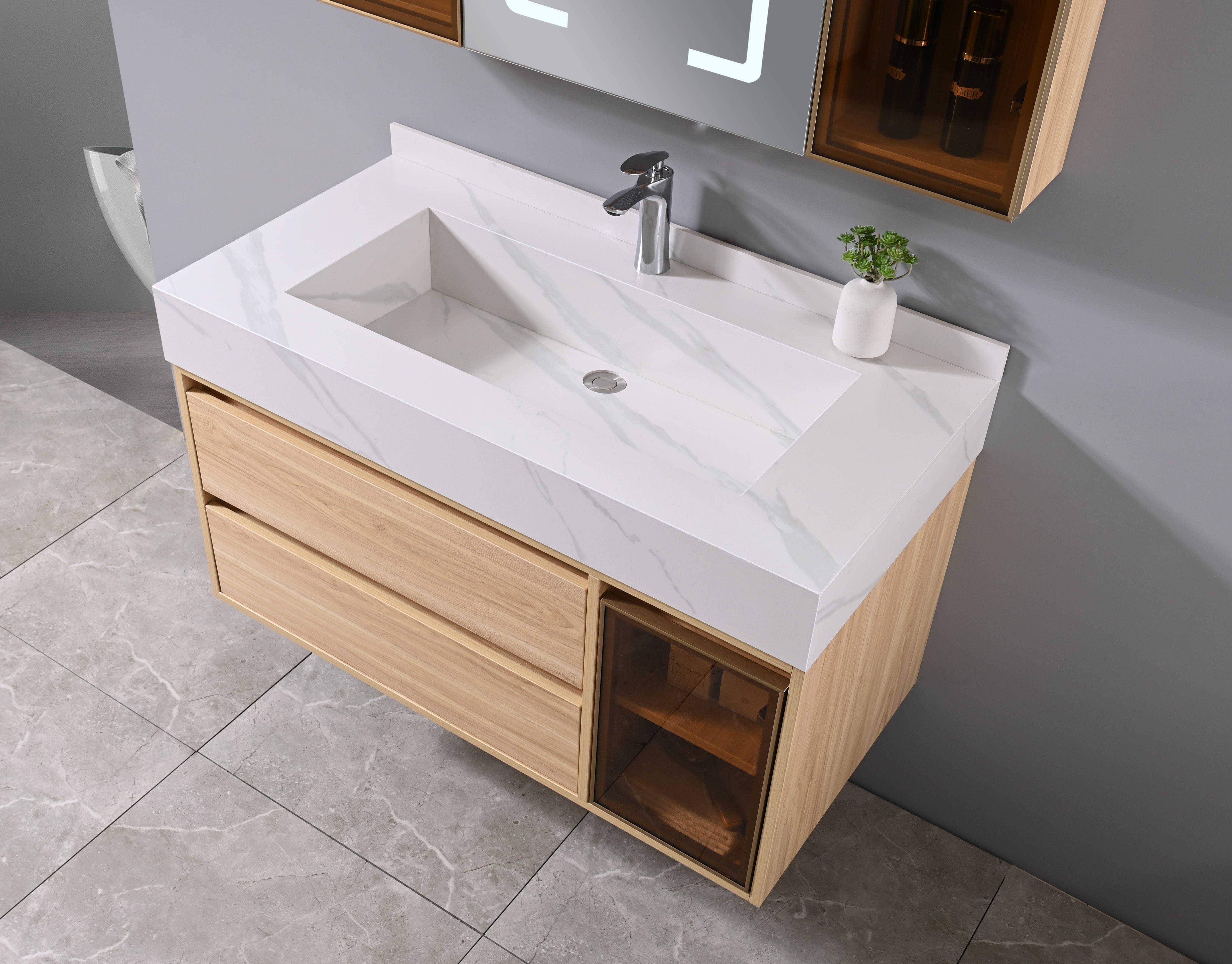 Auva Bath Ensemble Complet Aura 40": Bassin, Vanité, Miroir LED