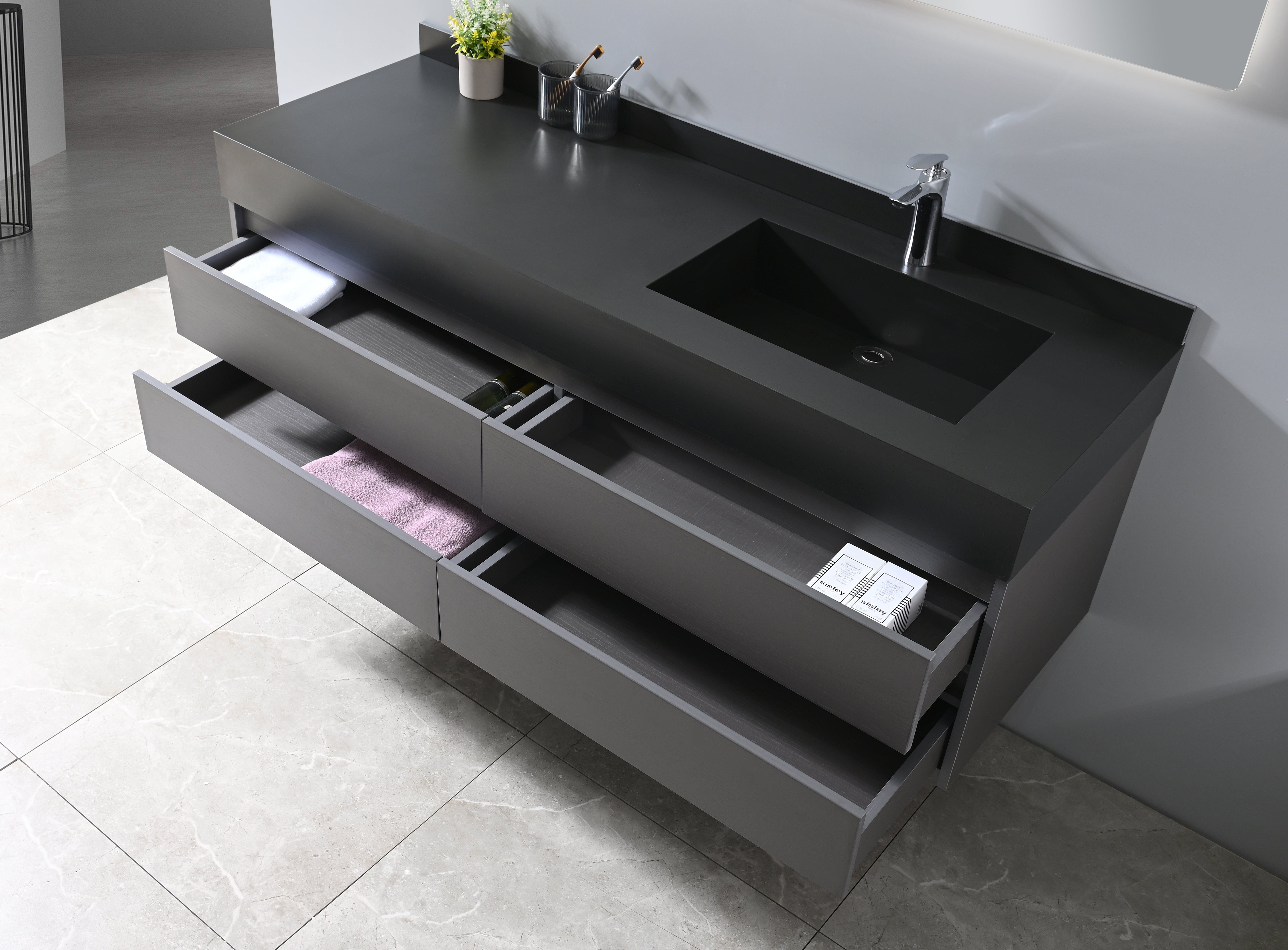 Auva Vanité Vanité-Bassin Aura 60" Noir