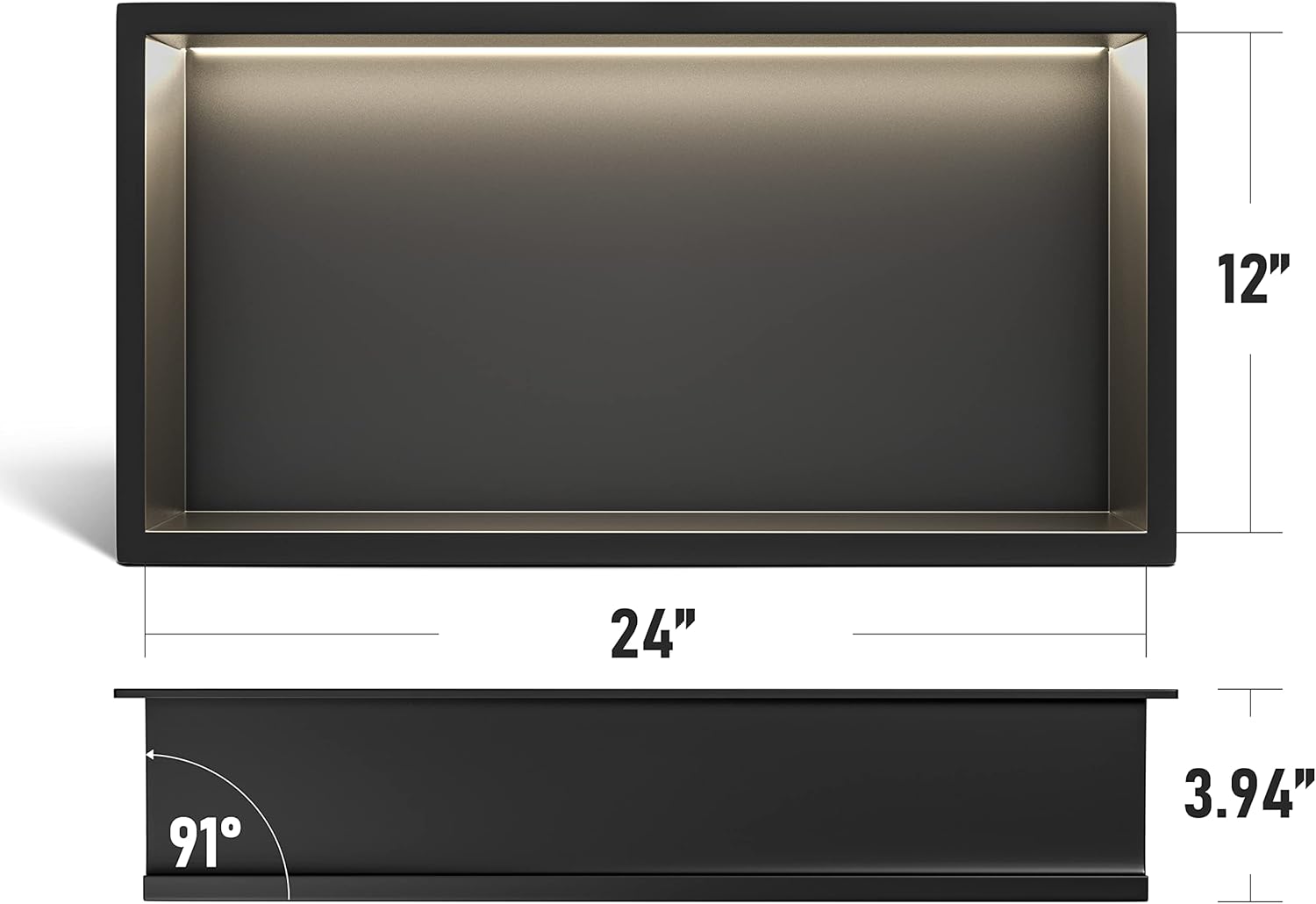 My Store Niche de Douche LED Rectangulaire Noir Nano