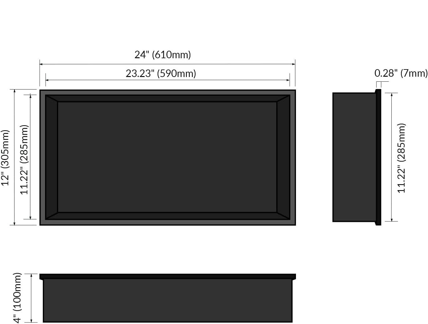 My Store Niche de Douche Rectangulaire Noir Nano